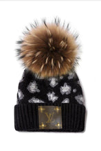 Load image into Gallery viewer, Upcycled Cashmere Blend Knit Leopard with Pom Beanie