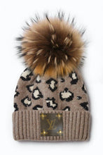 Load image into Gallery viewer, Upcycled Cashmere Blend Knit Leopard with Pom Beanie