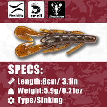 Load image into Gallery viewer, B&amp;U Vibe Craw Soft Crawfish Bait, 6-Pack (8cm)