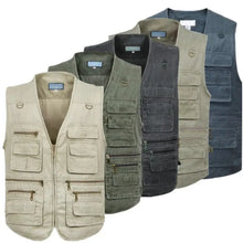 Load image into Gallery viewer, Men's Cotton Cargo Fishing Vest with Zip Pockets