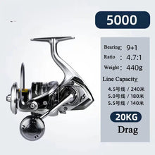 Load image into Gallery viewer, High-Drag Stainless Metal Spinning Reel (2000–6000)