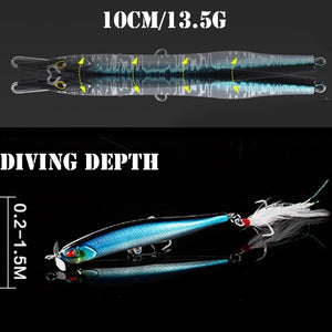 1pc Propeller Minnow Fishing Lure 12.5g 100mm Sinking Pencil Baits