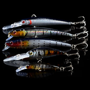 5pc Set Fishing Lures Mixed Minnows Silver