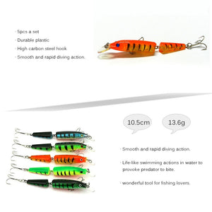 5PCS 10.5cm/9.6g Bisection Plastic Jointed Fishing Lure