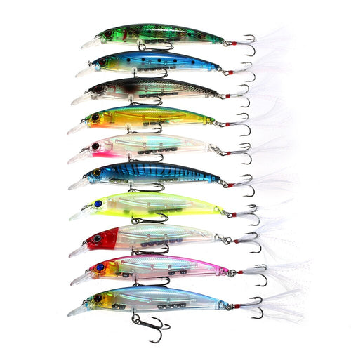 Rattlers 10 PC set Minnow Fishing Lures With Feather Hooks