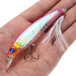 Rattlers 10 PC set Minnow Fishing Lures With Feather Hooks